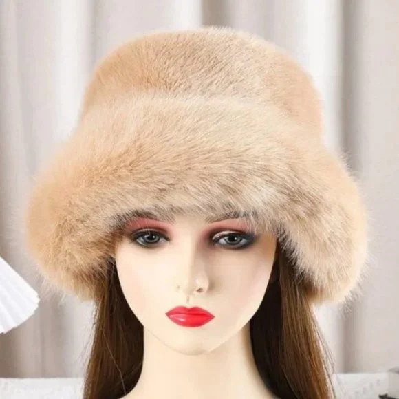 Faux Fur Bucket Winter Hat tan